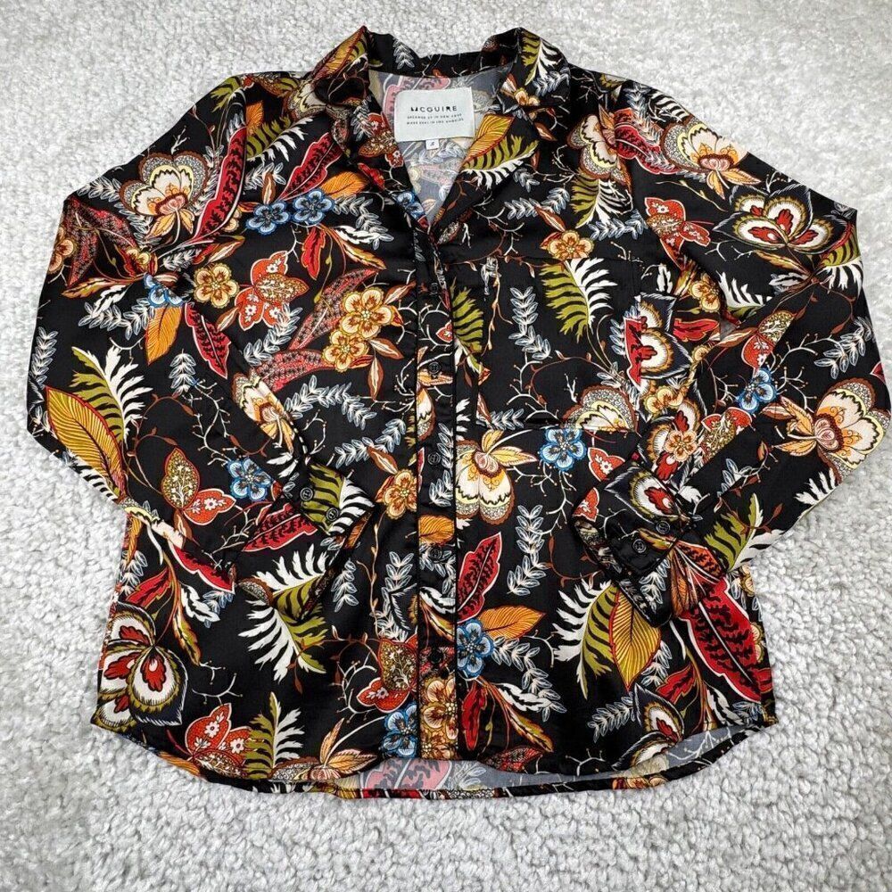 Mcguire Black Multi Floral Button Up Blouse